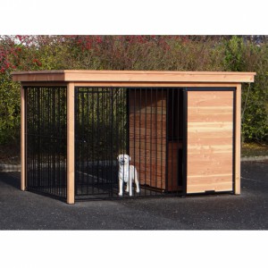 Hundezwinger FIX schwarz mit Dach und Douglasienholz Rahmen 352x240 cm