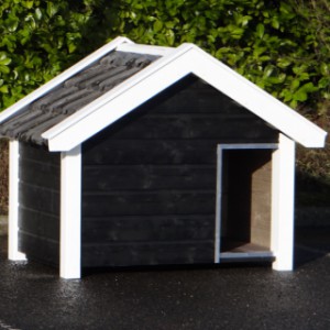 Hundehütte Reno schwarz/weiss mit Dachziegeln