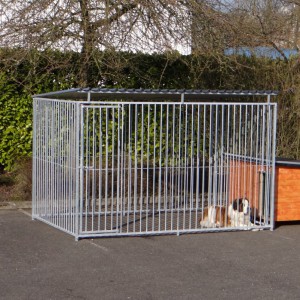 Grosser Hundezwinger mit Dach und isolierter Hundehütte 200x407 cm