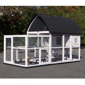 Kaninchenstall Kathedraal XL mit Anbau-Auslauf und Fundament 291x174x181cm