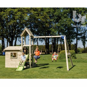 Spielhaus Lookout niedrig mit Rutsche und Schaukel | Blue Rabbit