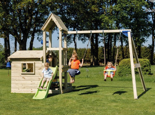 Spielhaus Lookout niedrig mit Rutsche und Schaukel | Blue Rabbit