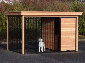 Hundezwinger FIX schwarz mit Dach und Douglasienholz Rahmen 352x240 cm