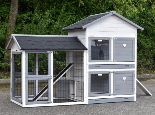 Hühnerstall Double Medium Weiß-Grau mit Auslauf links 204x90x143cm