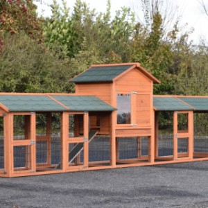 Hühnerstall Prestige Medium mit 4 Ausläufe · 493x91x150cm