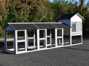Kaninchenstall Prestige Medium White mit 3 Ausläufe 398x91x150cm