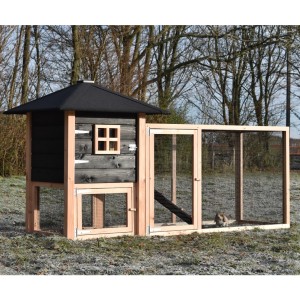 Kaninchenstall Rosy mit Anbau-Auslauf Douglasien/schwarz 272x114x145cm