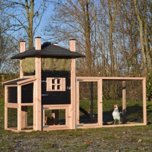 Hühnerstall Heuhaufen Rosa mit Legenest und Anbau-Auslauf 299x114x180cm
