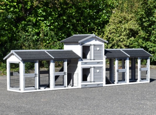 Kaninchenstall Double Small mit 4 Ausläufe · 388x72x121cm