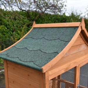 Der Voliere ist ausgestattet mit ein Dach mit grüne Dachpappe