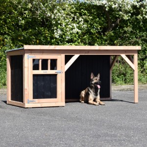 Hundehütte Isa 2 mit veranda · Douglasien/schwarz ·  242x122x113cm