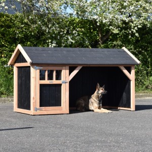 Hundehütte Isa 1 mit Spitzdach und Veranda 254x129x140cm
