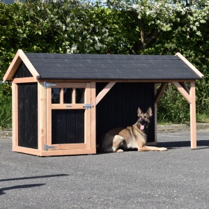 Hundehütte Isa 2 mit Spitzdach und Veranda 254x129x140cm