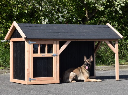 Hundehütte Isa 2 mit Spitzdach und Veranda 254x129x140cm