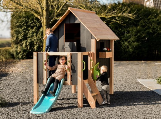 Spielhaus Dream 60 mit Rutsche · douglasien/schwarz · 166x343x226cm