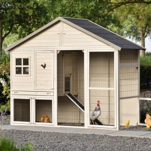 Hühnerstall Holiday Large ist modern, geräumig und hellgrau/beige gefärbt.