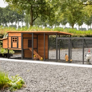Hühnerstall Judy mit Legenest und Anbau-Auslauf · Brown · 416x100x105cm