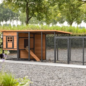 Kaninchenstall Judy mit Anbau-Auslauf · Brown · 379x100x105cm