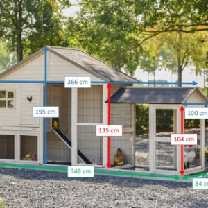 afmetingen van kippenhok Holiday large met aanbouwren Space