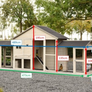 afmetingen van kippenhok Holiday large met aanbouwren Space