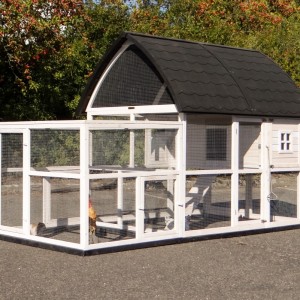 Kaninchenstall Kathedraal XL mit Anbau-Auslauf und Fundament 291x174x181cm