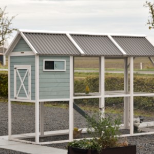 Werfen Sie einen Blick auf die Rückseite des Hühnerhauses Alexia.