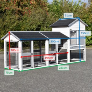 Kaninchenstall in verschiedenen Größen, Modell Prestige Medium White mit 2 Ausläufen