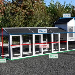 Kaninchenstall in verschiedenen Größen, Modell Prestige Medium White mit 3 Ausläufen