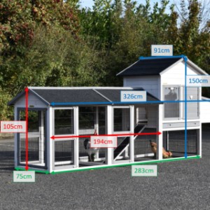 Kaninchenstall in verschiedenen Größen, Modell Prestige Medium White, mit 2 Ausläufen und Nistkasten