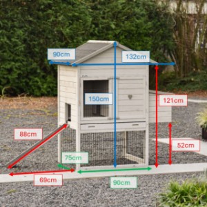Abmessungen des Hühnerstalls Prestige Medium Hellgrau mit Legenest 132x90x150 cm