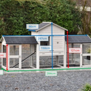 Abmessungen des Kaninchenstalls Prestige Medium Doppel Hellgrau Anti-Knabber 299x90x150 cm