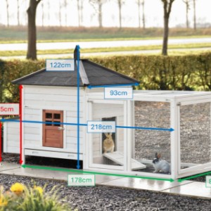 Dies sind die Abmessungen von Ambiance Large mit Auslauf: 218×93×122 cm