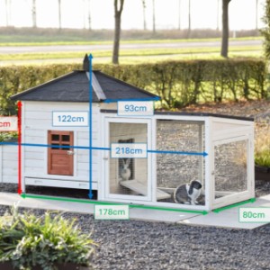 Dies sind die Abmessungen von Ambiance Large mit Auslauf: 218×93×122 cm