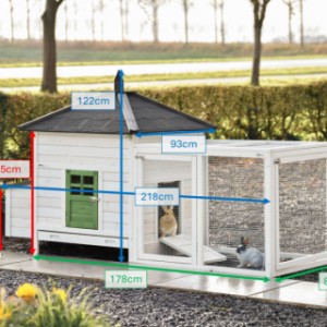 Dies sind die Abmessungen von Ambiance Large mit Auslauf: 218×93×122 cm