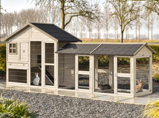 Kaninchenstall Holiday Medium mit 2 Ausläufe 375x88x151cm
