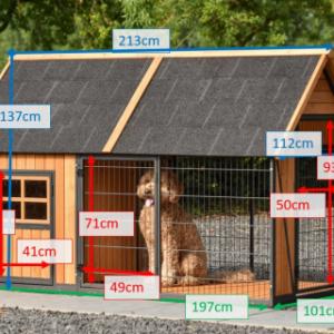 Verschiedene Abmessungen von der Hundehütte Danielle