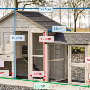 Verschiedene Abmessungen von der Hühnerstall Holiday Medium mit Anbau-Auslauf