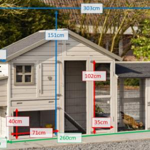 Verschiedene Abmessungen von der Hühnerstall Holiday Medium mit Auslauf und Legenest