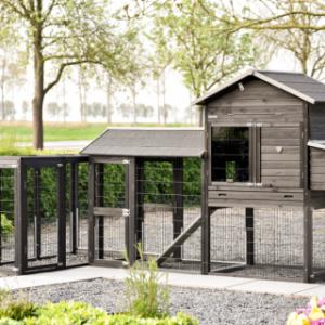 Prestige Large mit 2 Anbauvolieren und Legenest kann auf verschiedene Weise aufgestellt werden