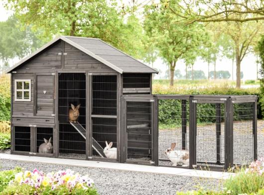 Kaninchenstall Holiday Large Black mit Auslauf Functional 412x96x195cm