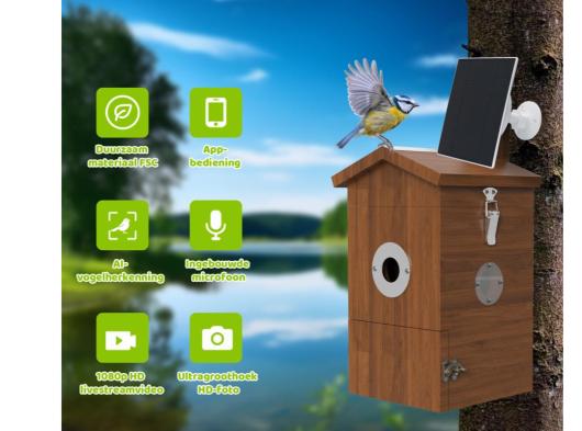 Vogelnistkasten mit Kamera und Solarpanel Sanilu