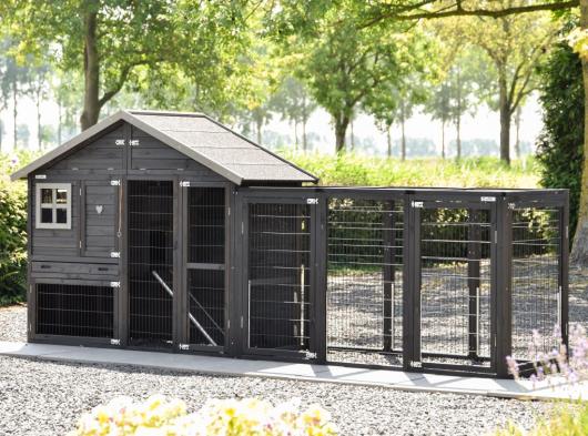 Kaninchenstall Holiday Medium Black mit Auslauf Funktional 362x87x151cm