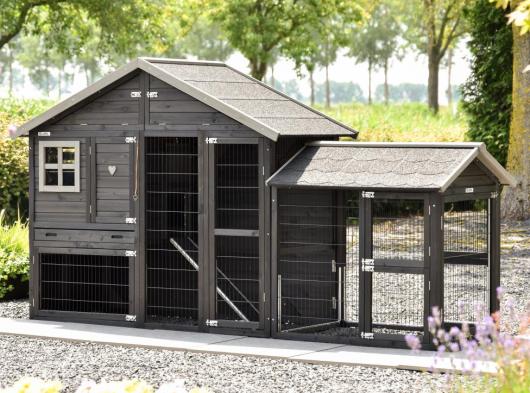 Kaninchenstall Holiday Medium Black mit Auslauf Space Medium 284x88x151cm