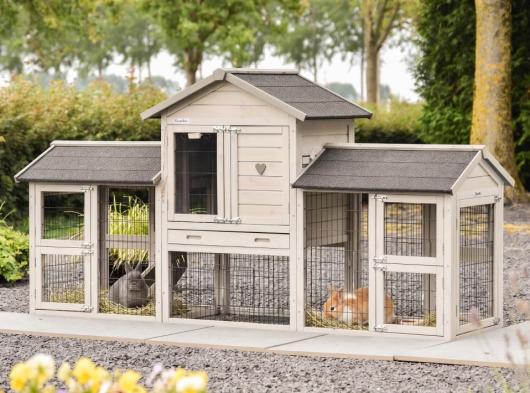 Kaninchenstall Prestige Small Light-grey Doppel 237x72x122cm
