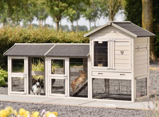 Kaninchenstall Prestige Small Light-grey mit 2 Auslaüfe 238x72x122cm