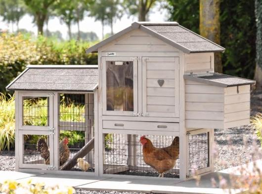 Hühnerstall Prestige Small Light-grey mit Auslauf und Legenest 191x72x122cm