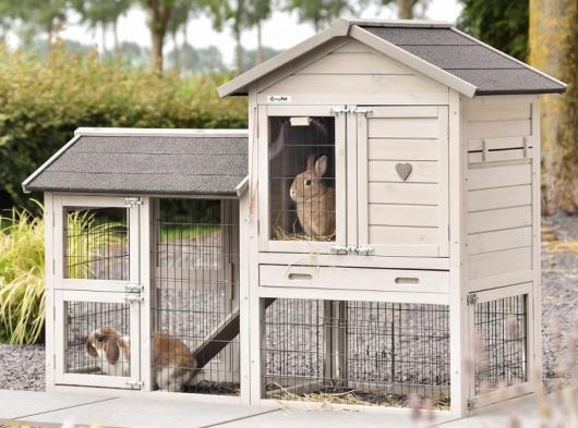 Kaninchenstall Prestige Small Light-grey mit Auslauf 162x77x122cm