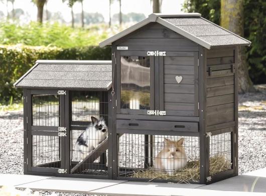 Kaninchenstall Prestige Small Black mit Auslauf 162x77x122cm