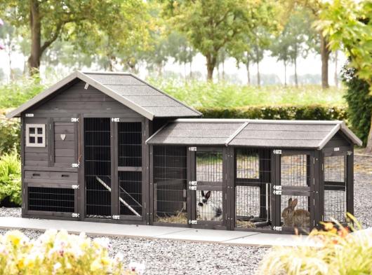 Kaninchenstall Holiday Small mit 2 Ausläufe Space 302x73x128cm
