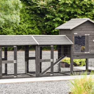 Kaninchenstall Prestige Medium Black mit 2 Ausläufen